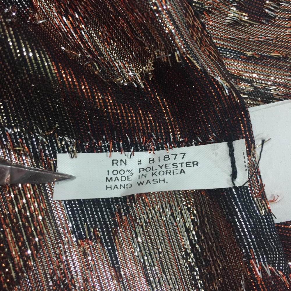 Vintage Scarf Metallic Silver Gold Copper Black Warm Fall Colors - Picture 9 of 13